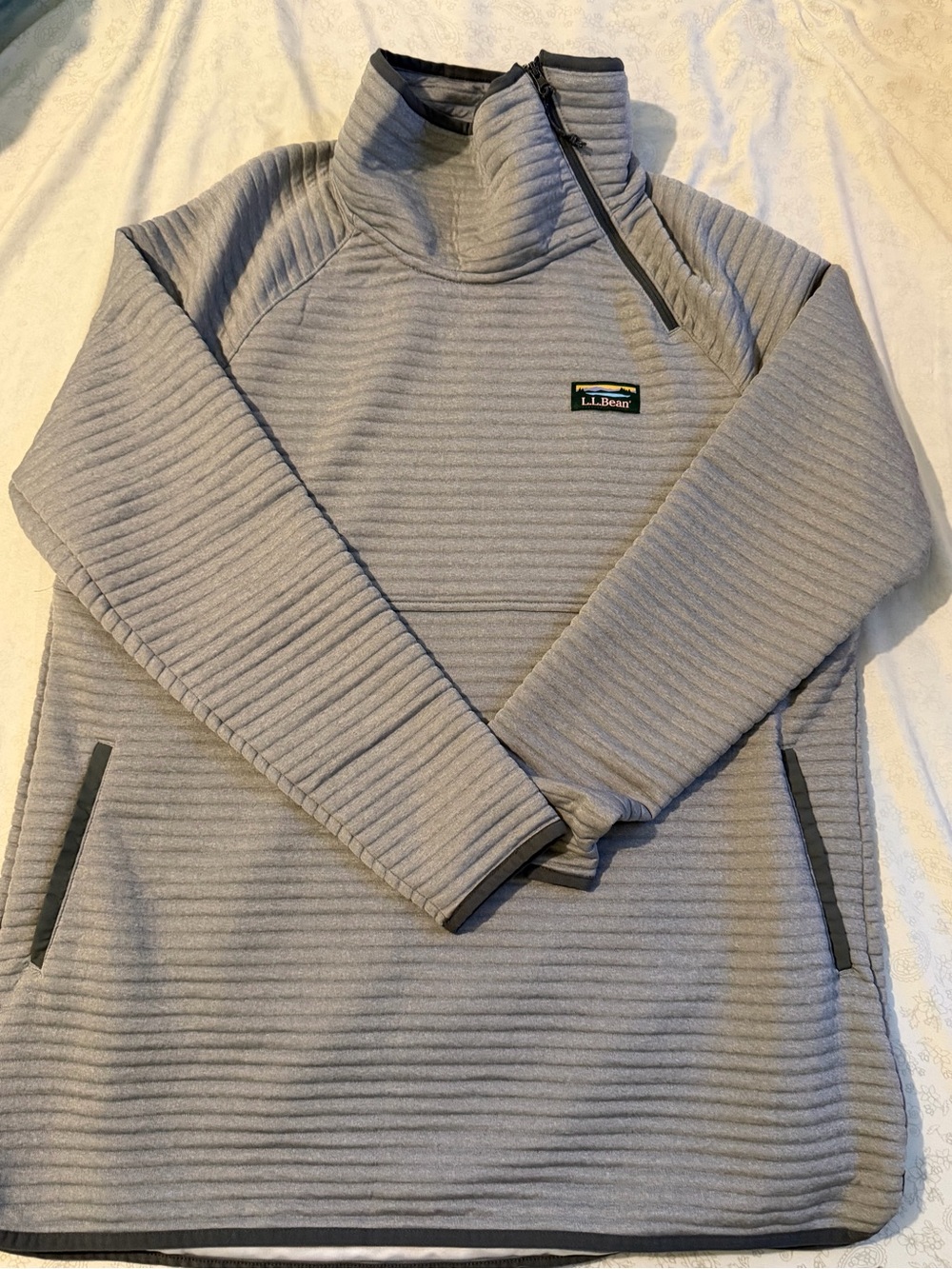 L.L. Bean Light Gray Quilted Half-Zip Pullover